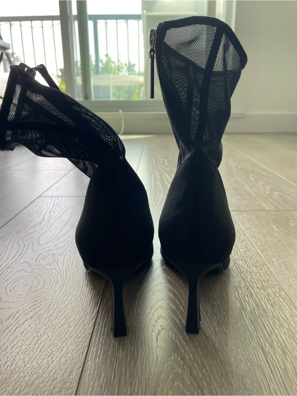 Black Mesh Pointed-Toe Sock Boot - Women - Picture 6 of 7